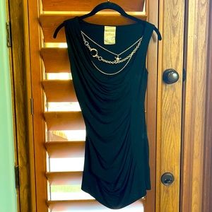 Black cotton rouche top with 3 silver skull necklace chains built in